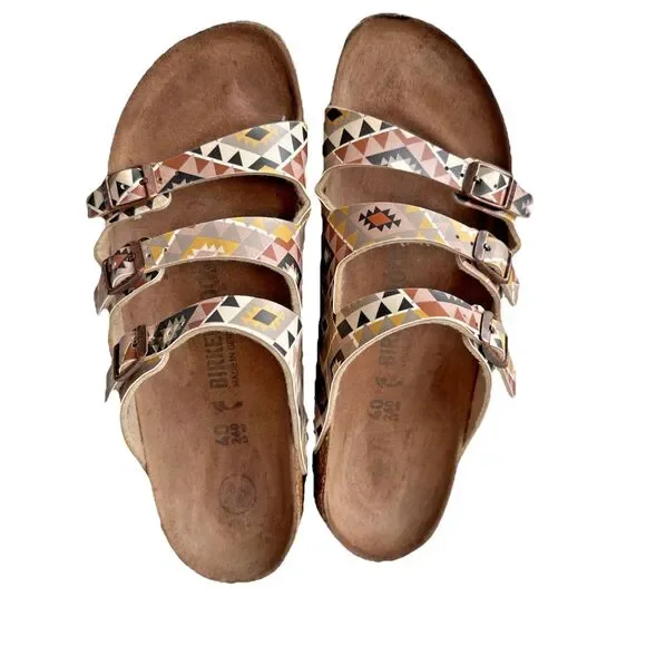 Birkenstock Florida Sandals Womens 40 US 9.5 Vegan Southwestern Print Mocha - Picture 4 of 12